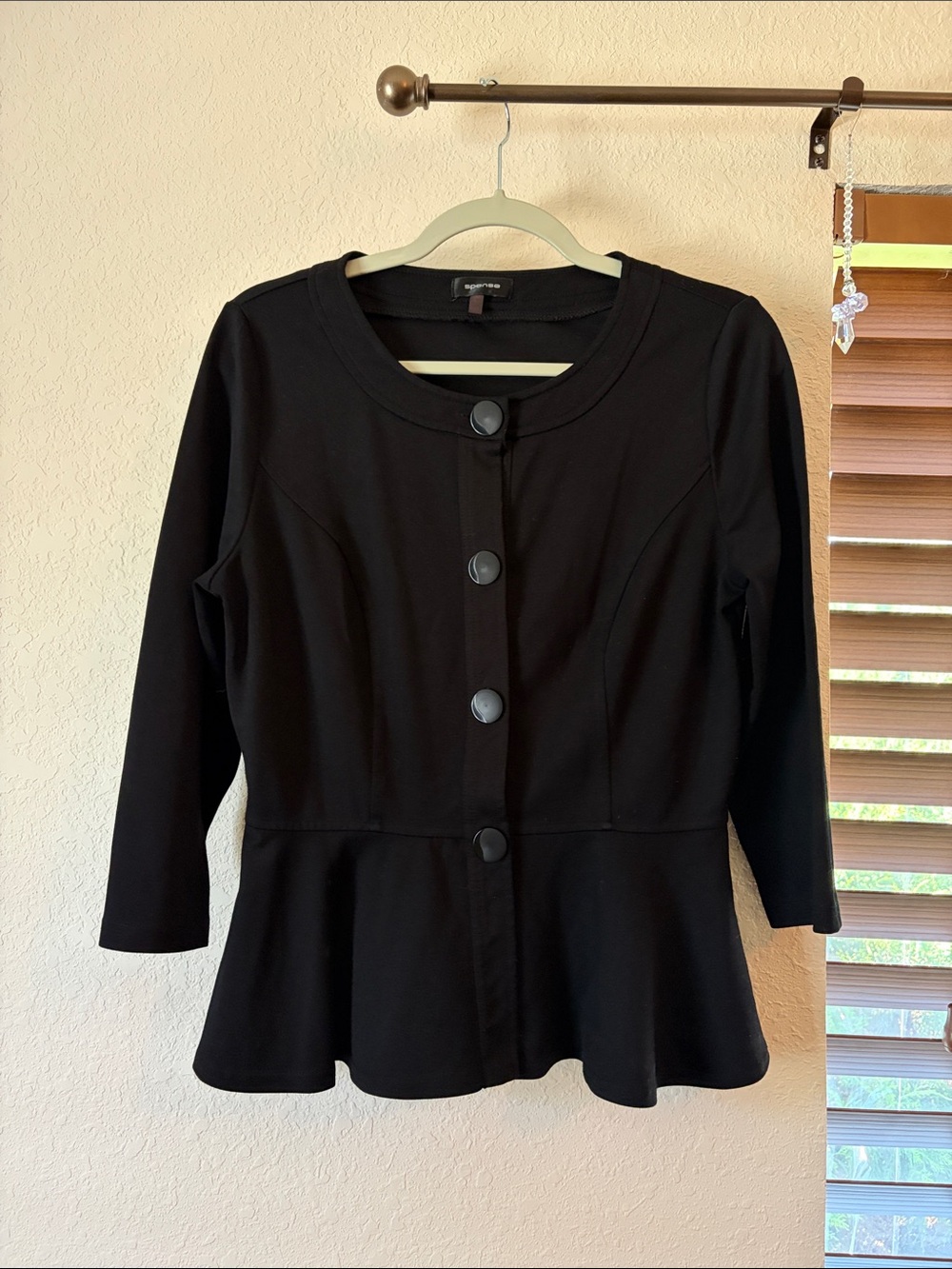 Spense Black Peplum Button-Front Top